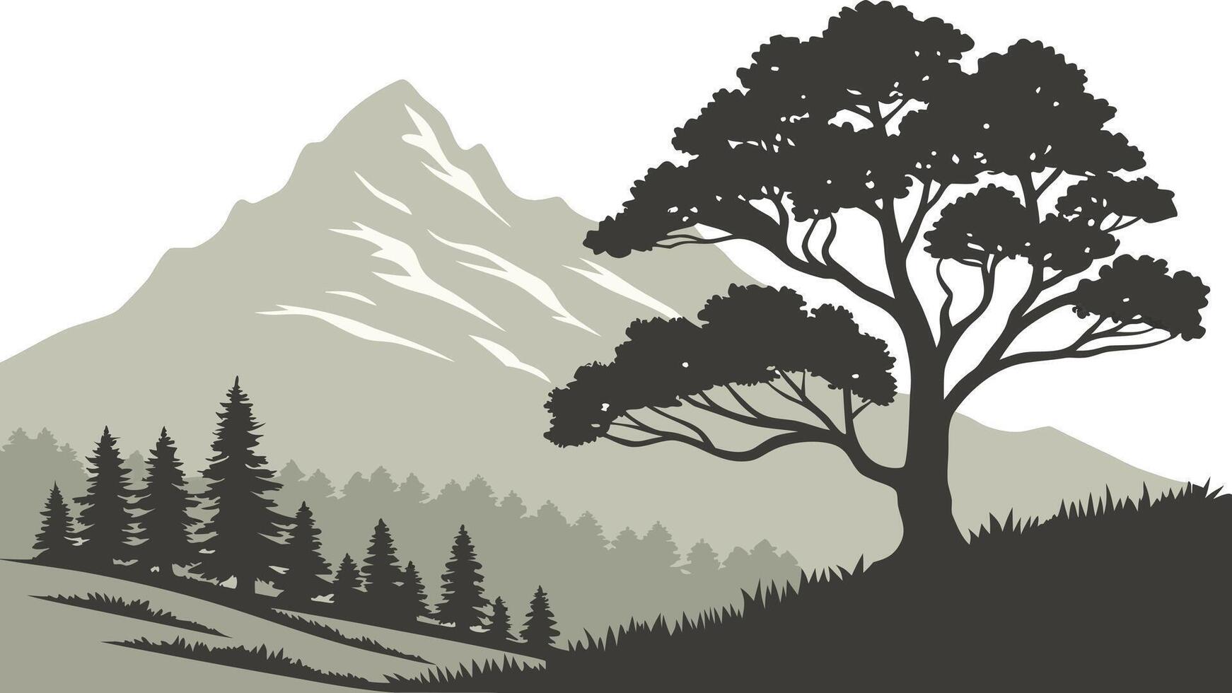 Serene silhouette landscape vector