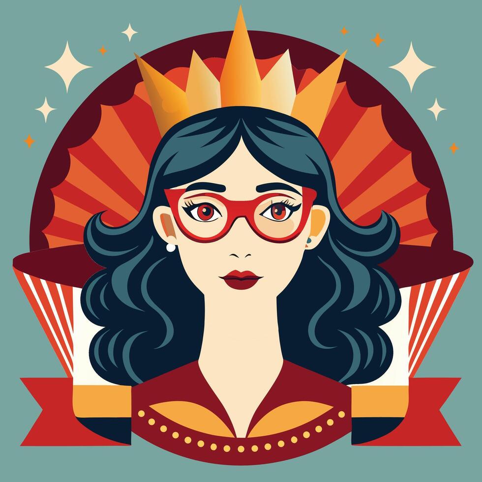 Regal woman with crown and glasses queen vector