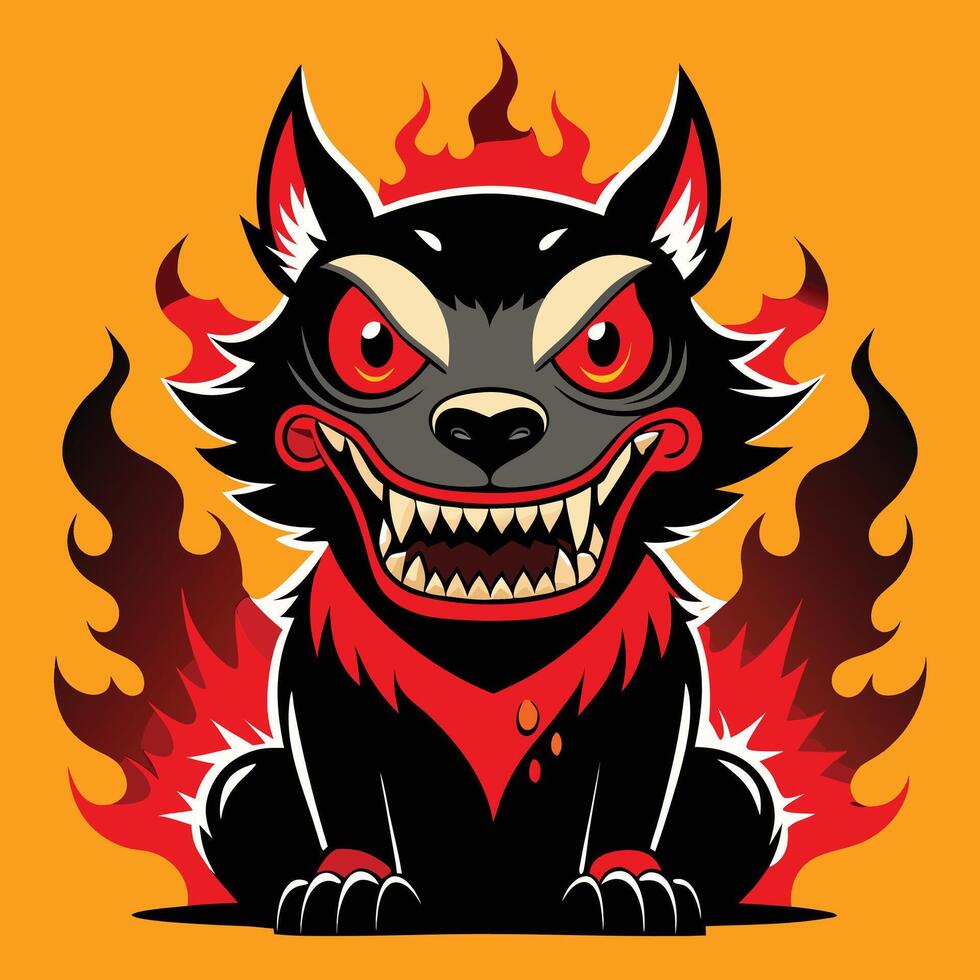 Fiery wolf with sharp teeth and red eyes fire flames vector