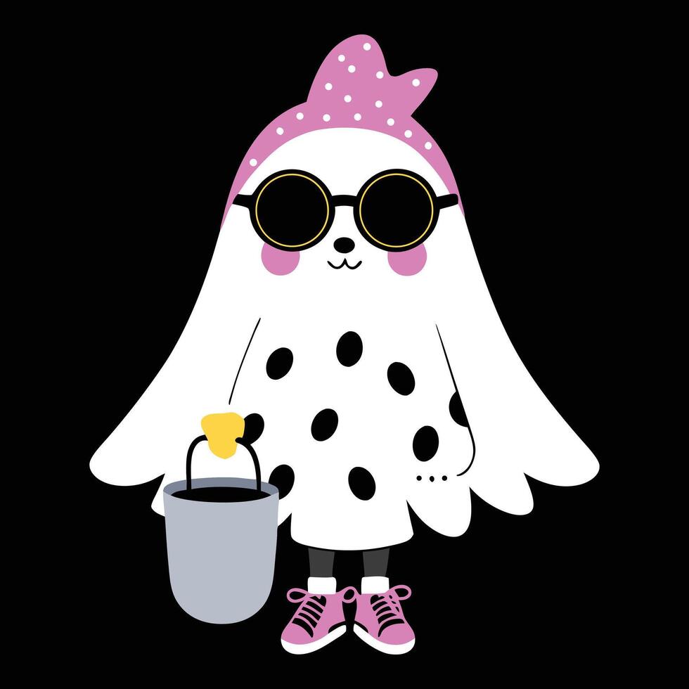 Polka dot ghost with sunglasses and bucket pink bandana vector