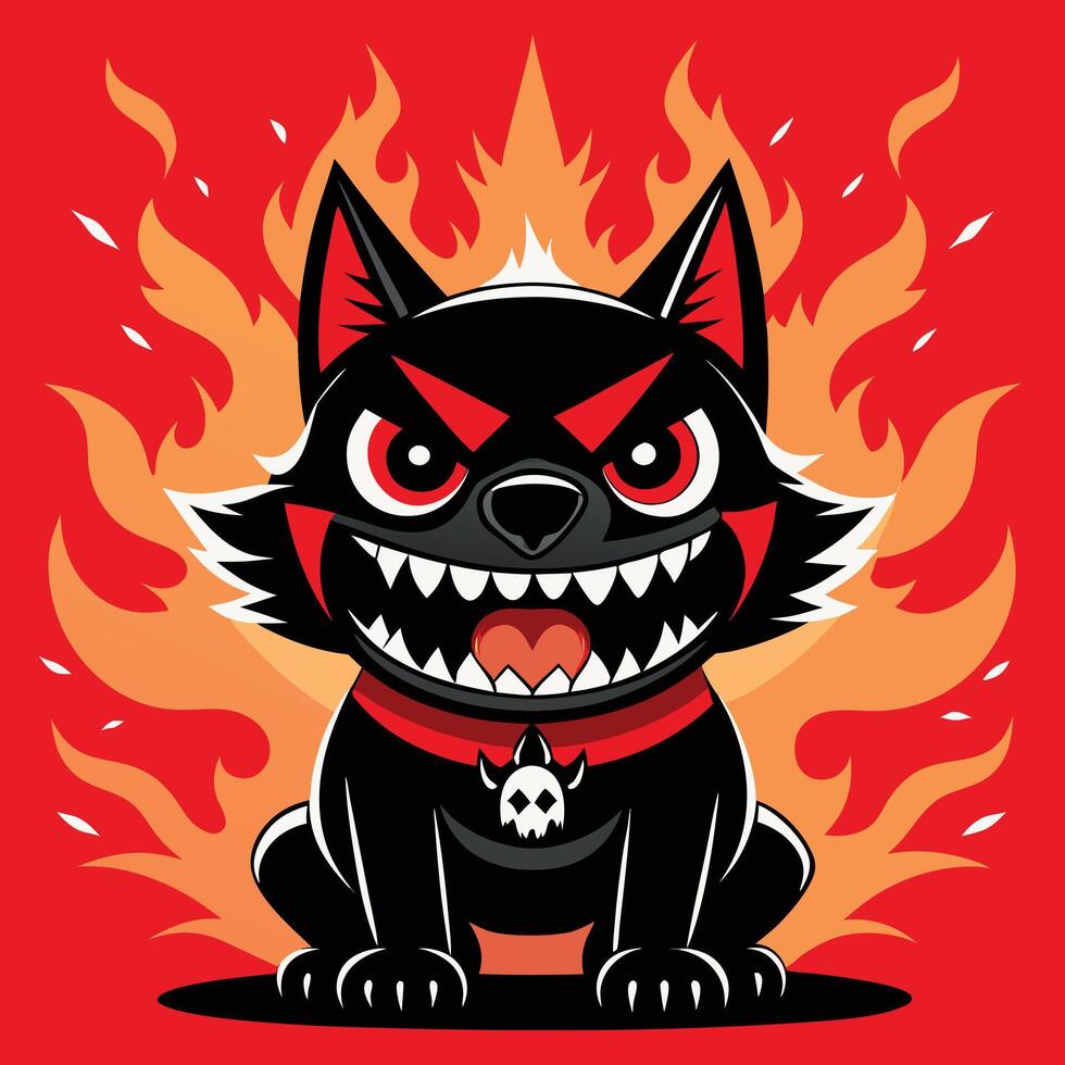 Fierce black dog with fiery background angry fire vector