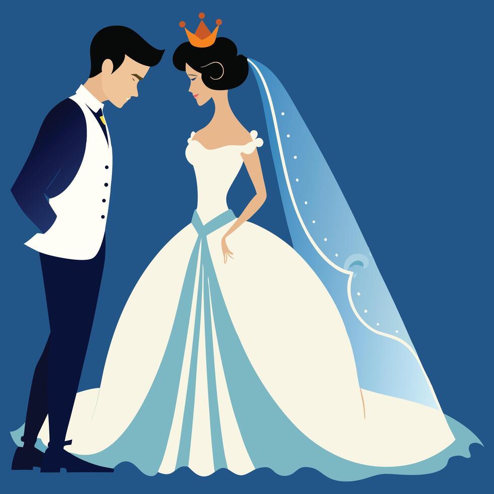 Bride and groom in formal attire wedding couple vector
