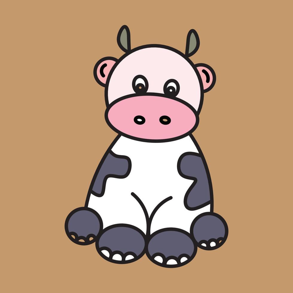Cute Cartoon Cow Illustration on a Light Brown Background vector