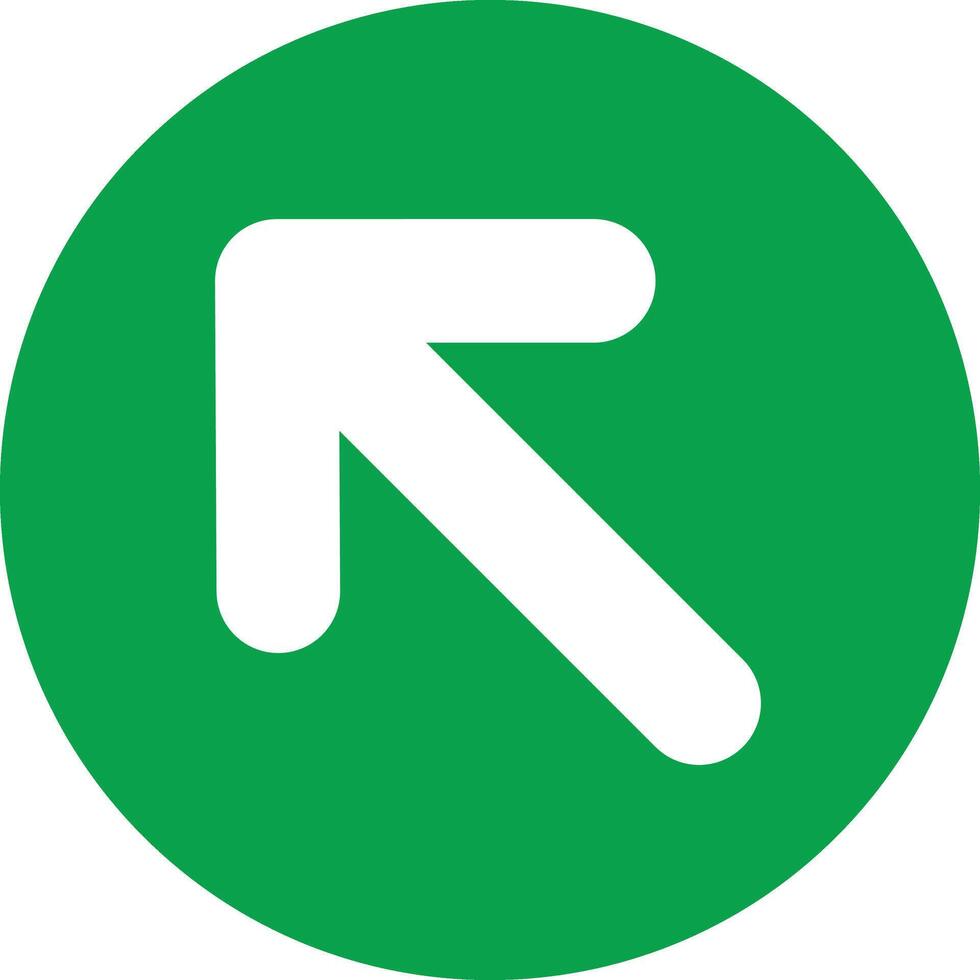 Green Circle Icon With White Arrow Pointing Upwards and to the Left. vector