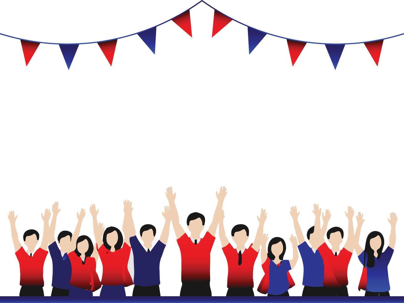 Group of People Celebrating with Raised Hands and Decorative Banners vector