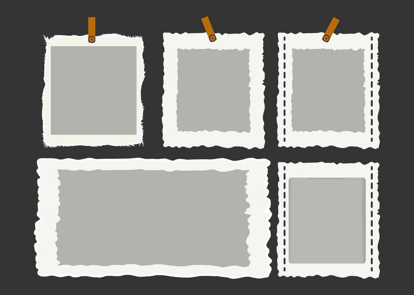 A collection of four different sized photo frames with a brown clip on the top vector