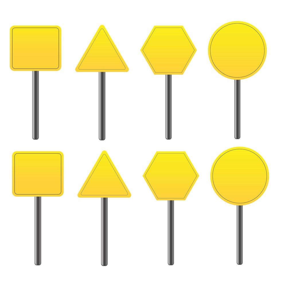 Set of Road Signs blank yellow road sign or Empty traffic signs isolated on white background. Yellow Road signs Set. vector