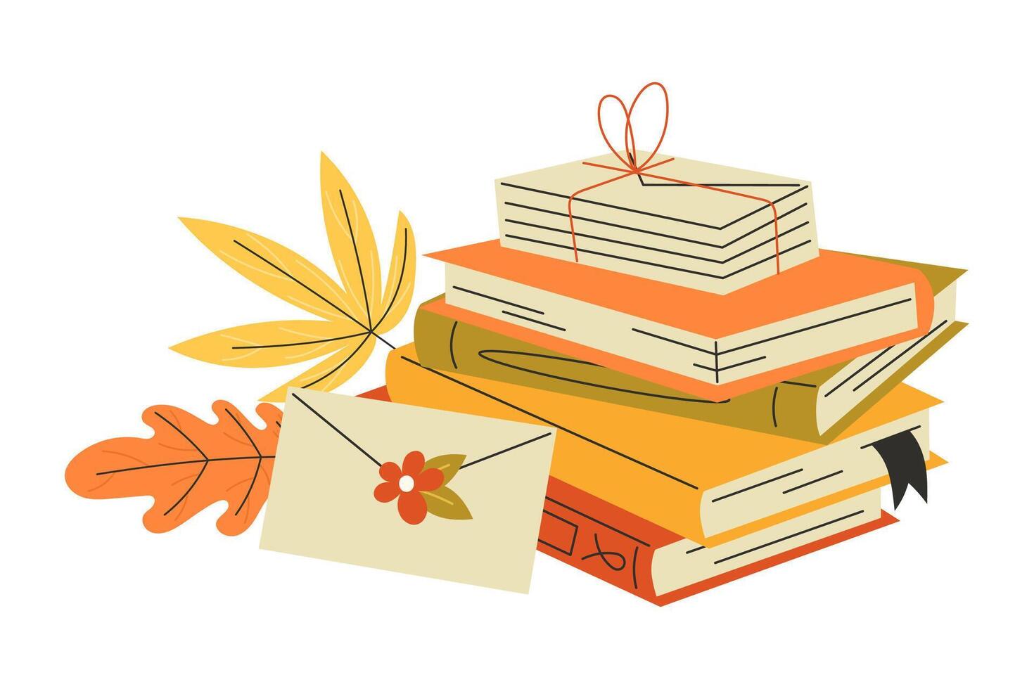 autumn books and leaves stack vector