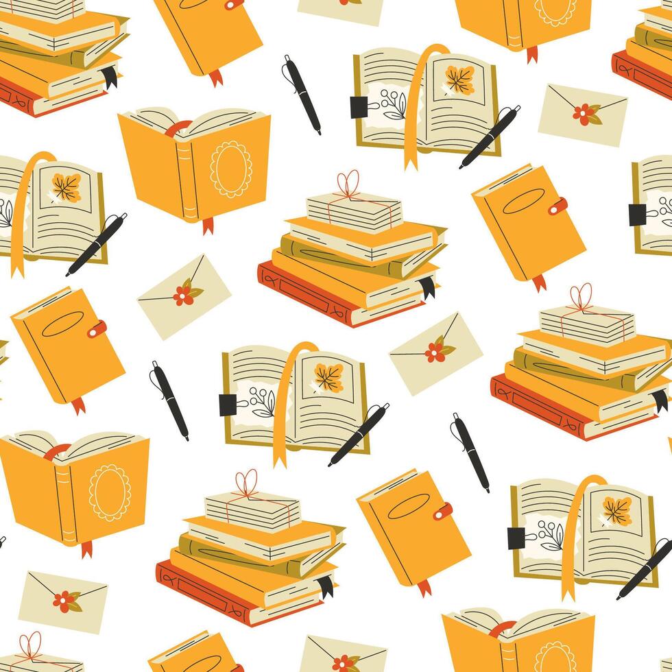 Pattern of books and stationery items vector