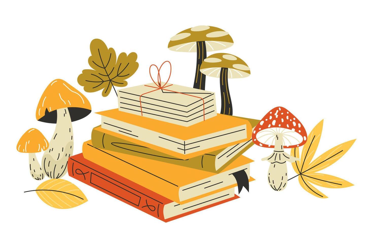 Books and mushrooms illustration vector