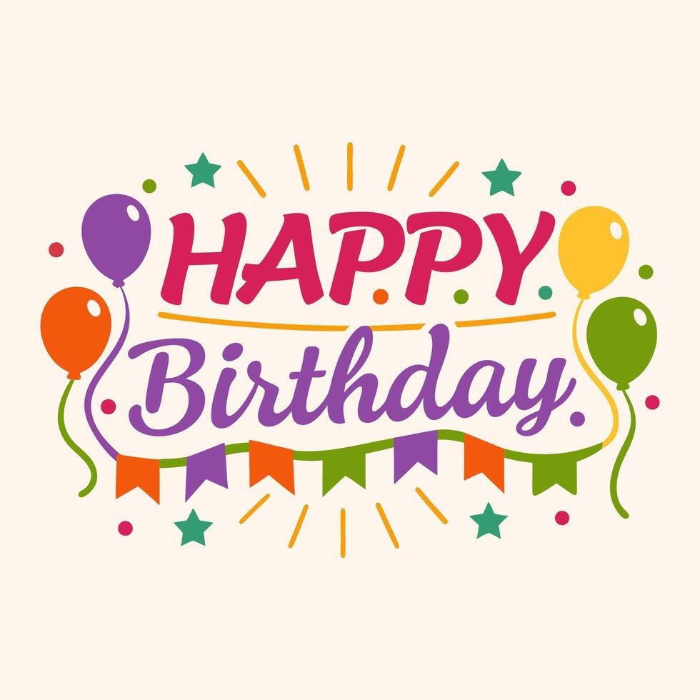 Vibrant birthday greeting illustration featuring playful script and festive elements vector