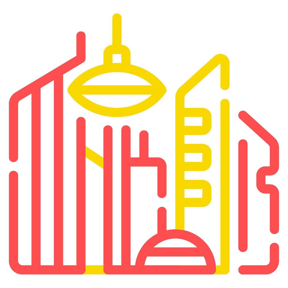 A city skyline with a building and a light bulb vector