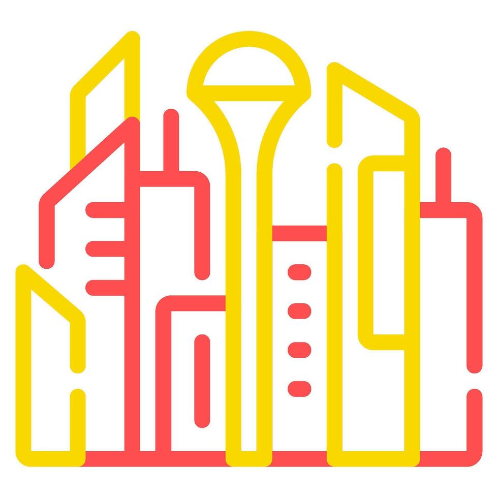 A city skyline with a building in the middle vector