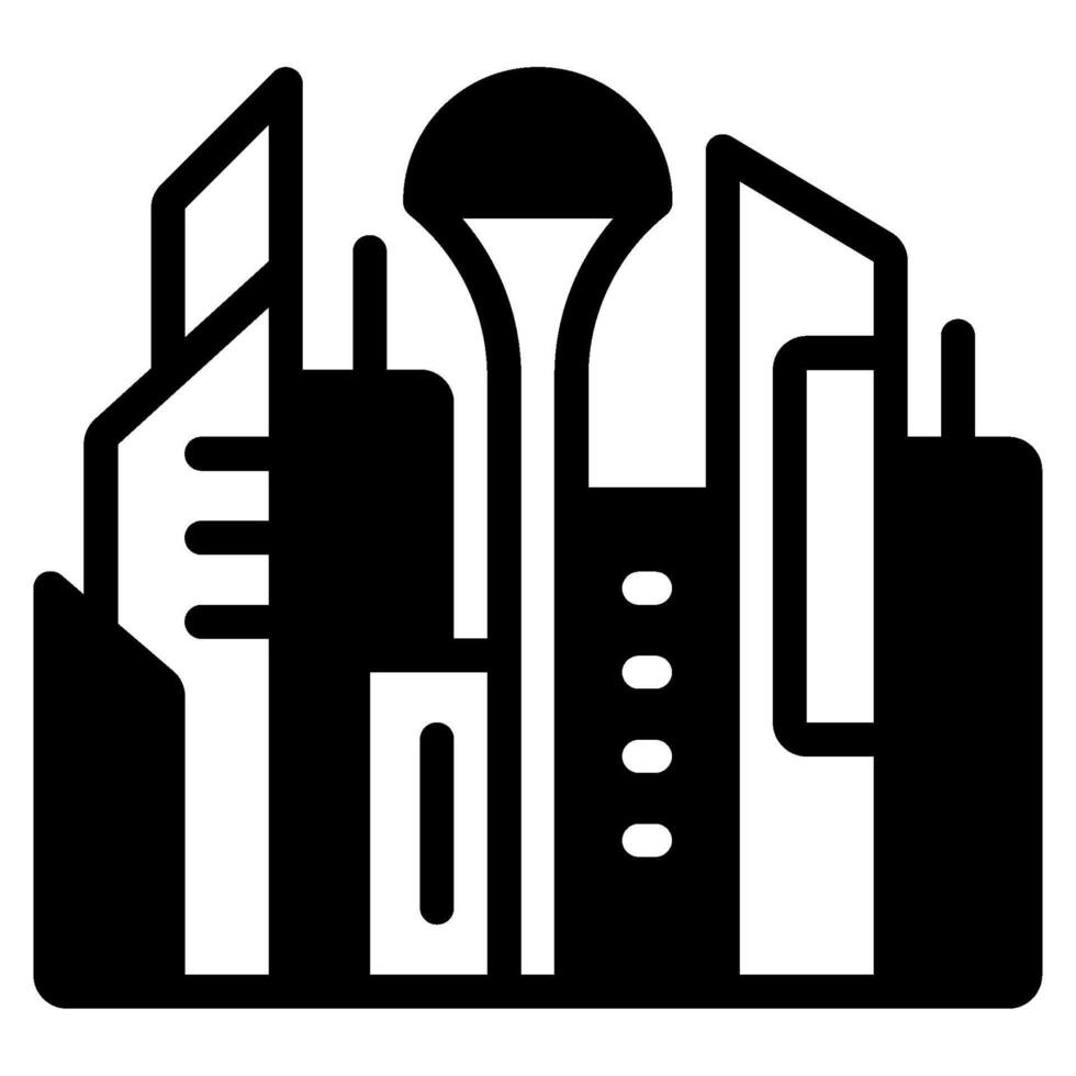 A black and white city skyline icon vector