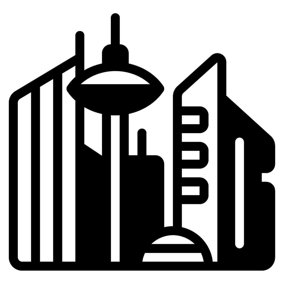 A black and white illustration of a city skyline vector
