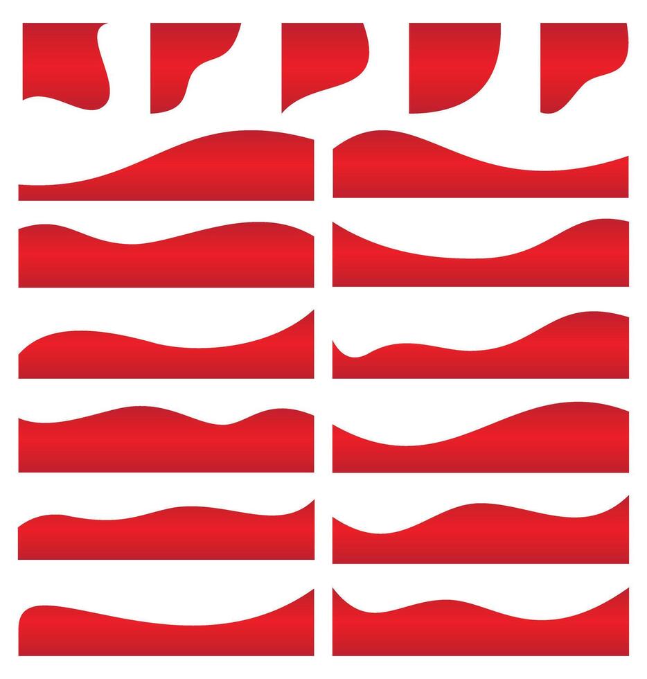 Red Wavy Borders and Decorative Shapes, curve footer border, curve lines element graphic, curved shape for banner, leaflet and others design elements. vector