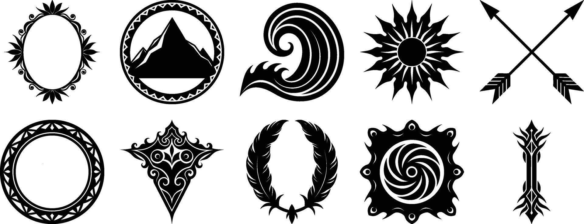 Decorative flourish border elements and icons for design projects silhouette vector