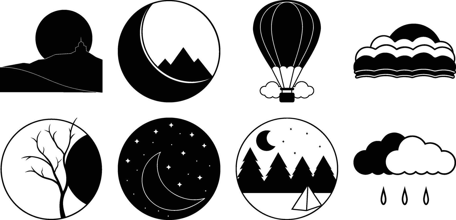Collection of atmospheric icons in silhouette style vector