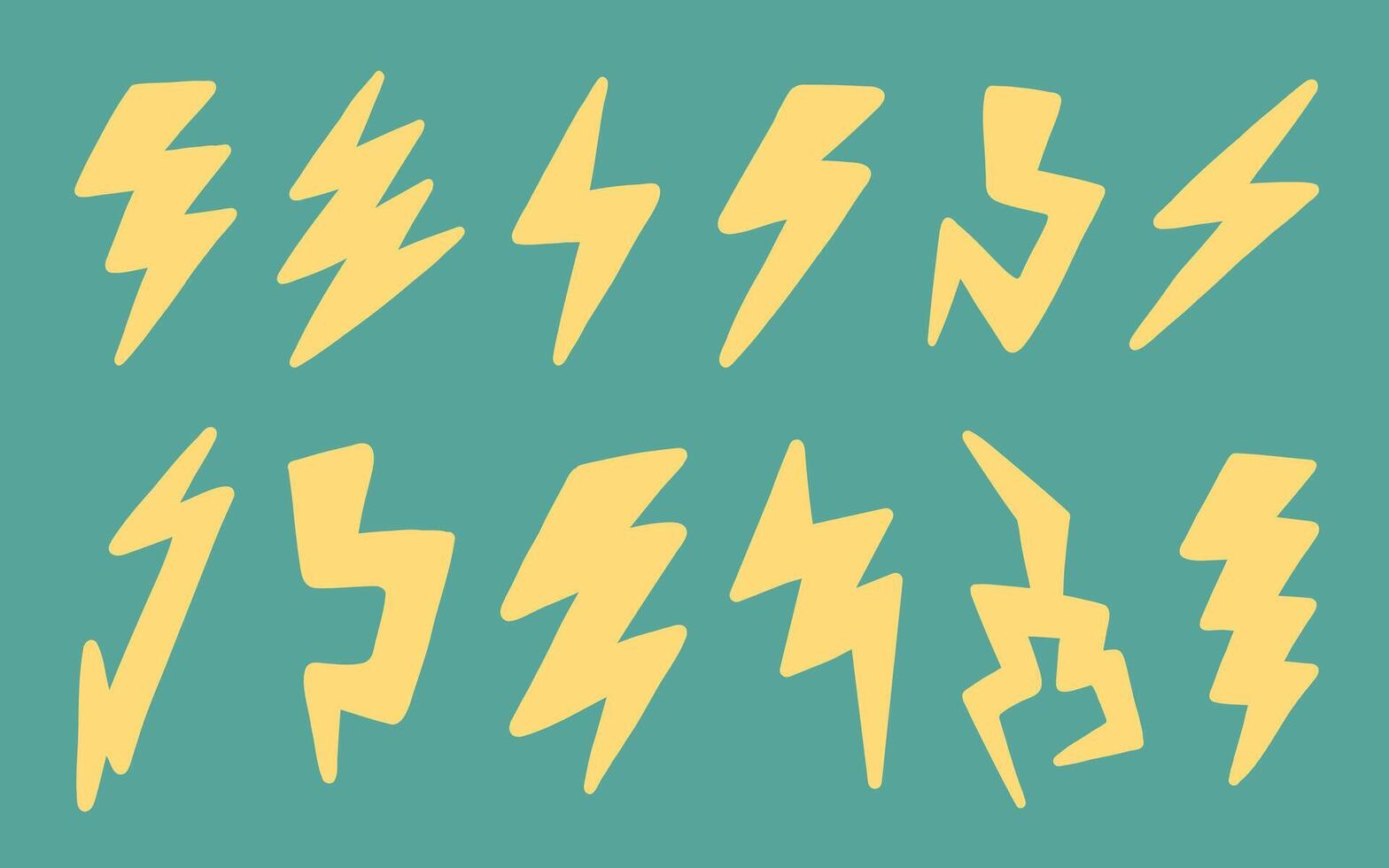 Set of hand-drawn thunder and lightning bolt icons vector