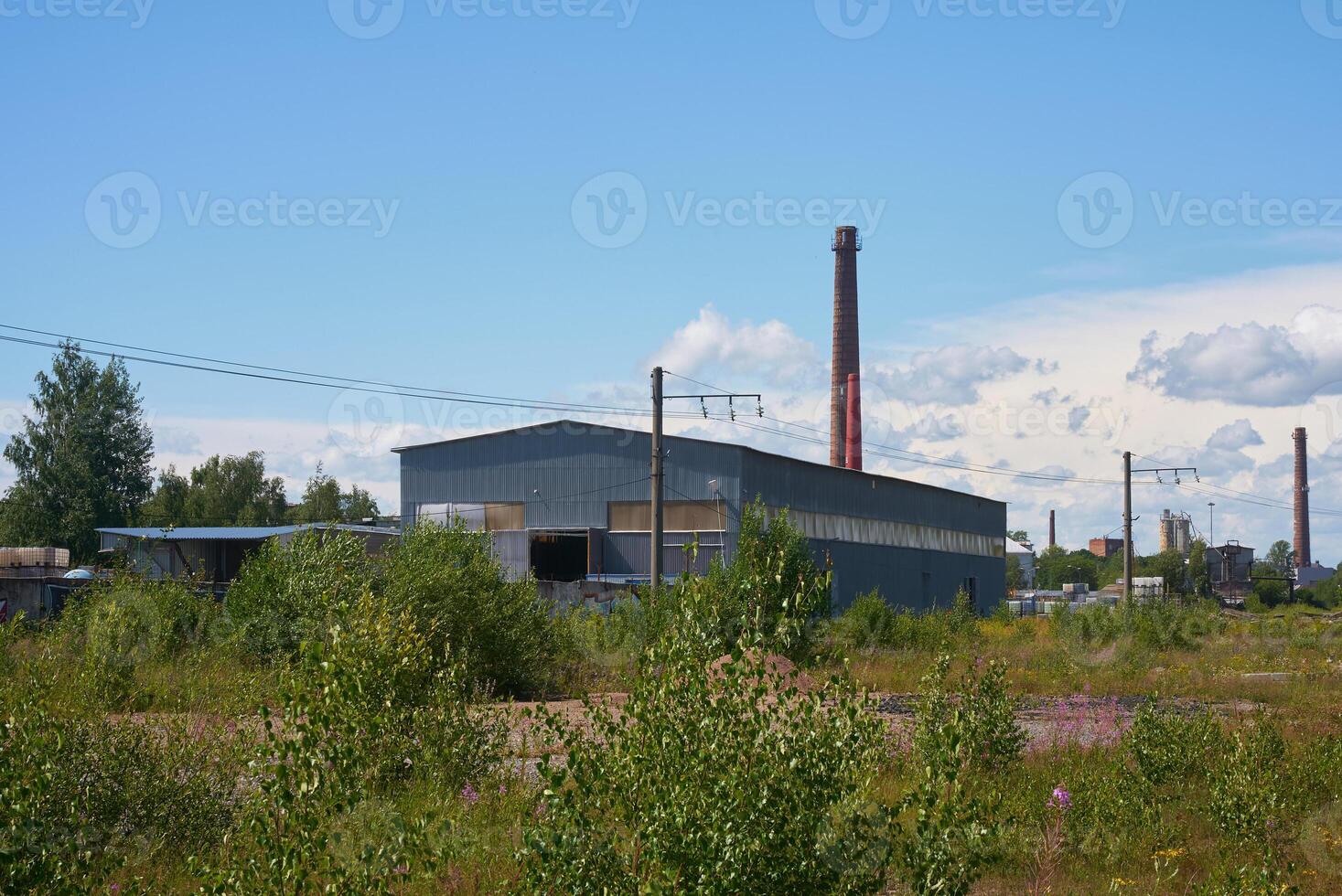 An abandoned factory now stands, surrounded entirely by thriving nature and greenery photo
