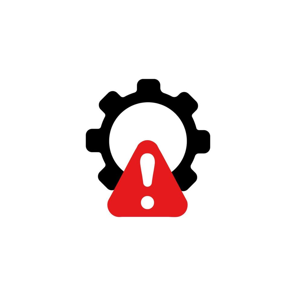 Icon of a gear with red warning exclamation mark for caution or system error notification vector