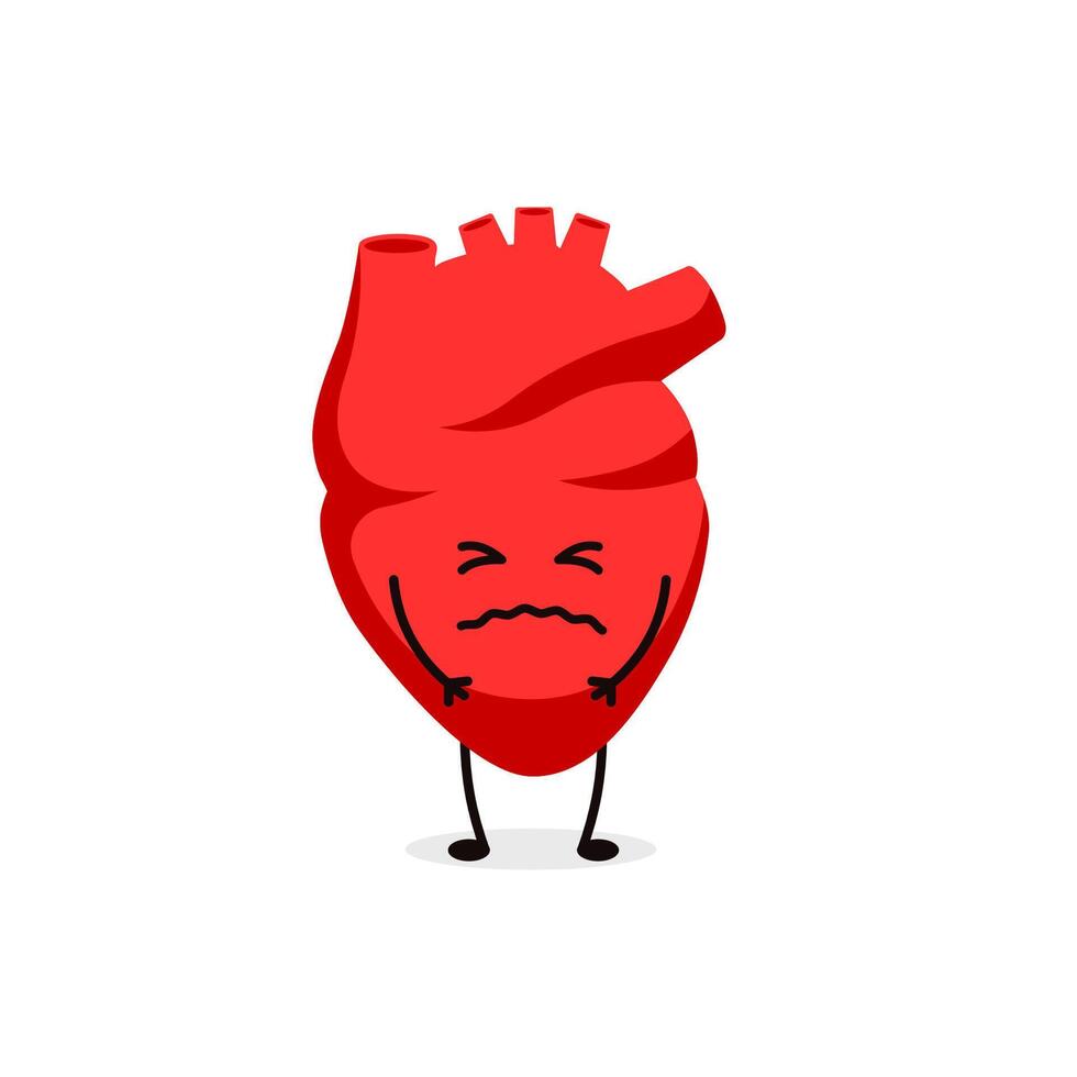 Heart character with frown showing intense emotion in a distinctive red cartoon style vector