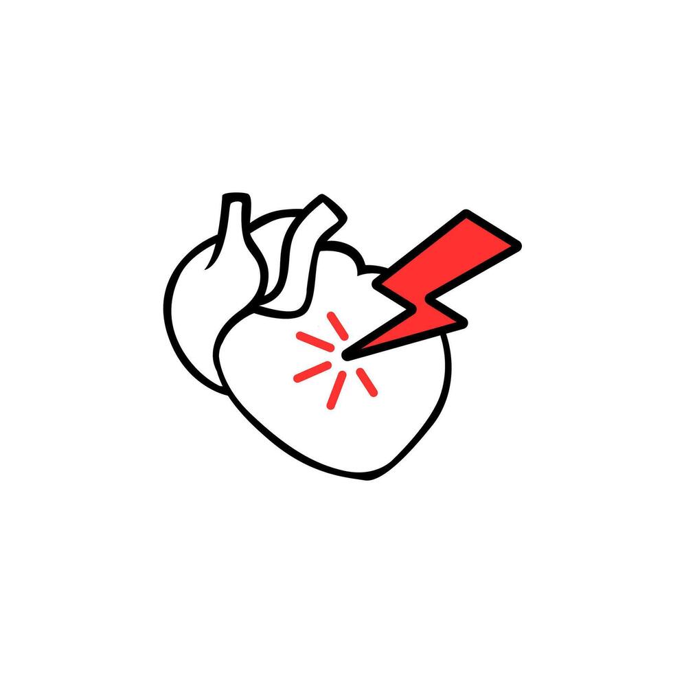 Heart with lightning symbol represents sudden shock or intense emotion in bold red and black vector