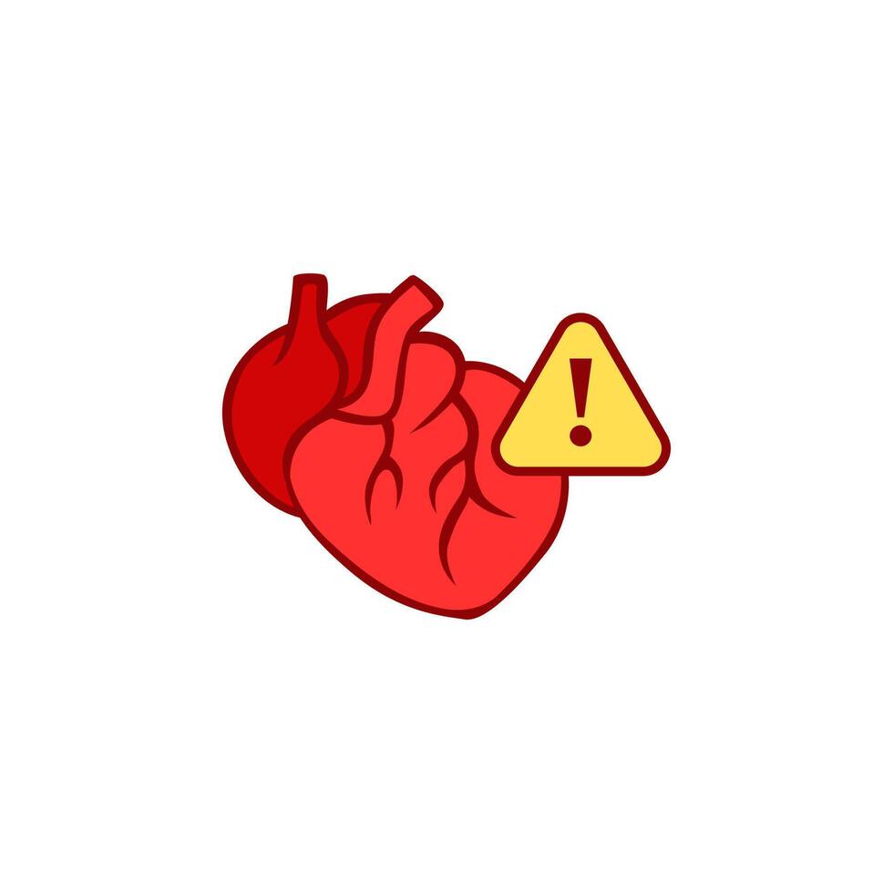 Heart warning icon with anatomical heart and exclamation mark sign vector