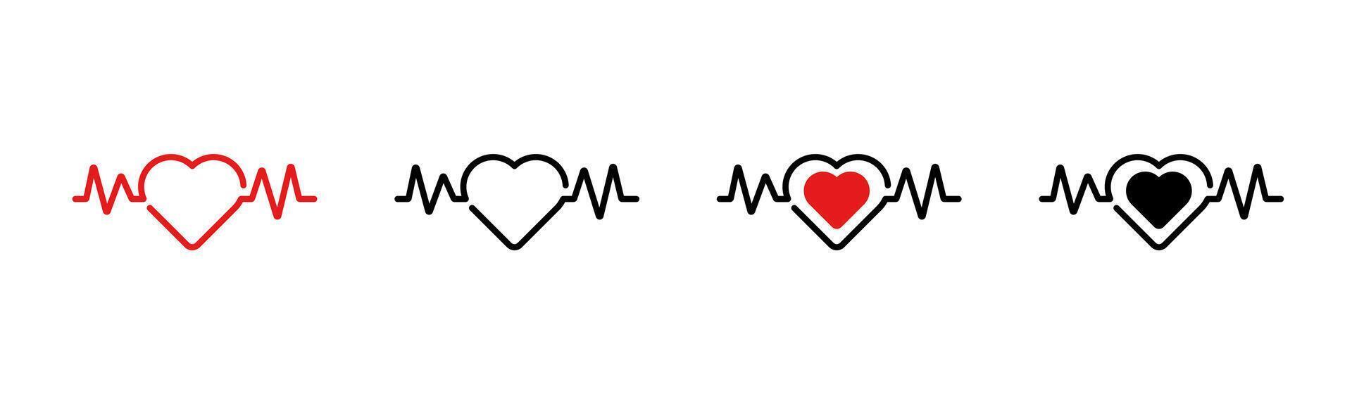Icon displaying heartbeat symbol with heart health representation and variations vector