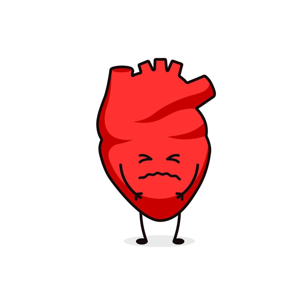 Heart with angry expression cartoon style with simple lines emphasizing emotional detail vector