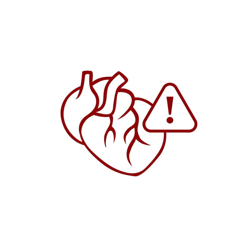 Heart with warning sign icon indicates serious medical condition alert vector