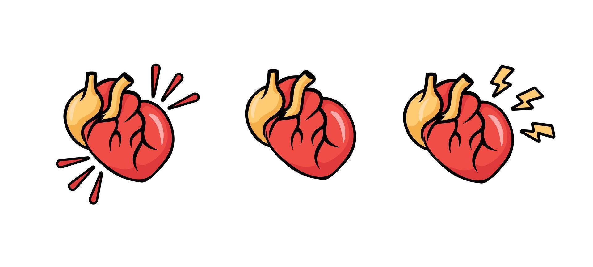Heart icons depicting warning and vibrating concepts with anatomical design elements vector
