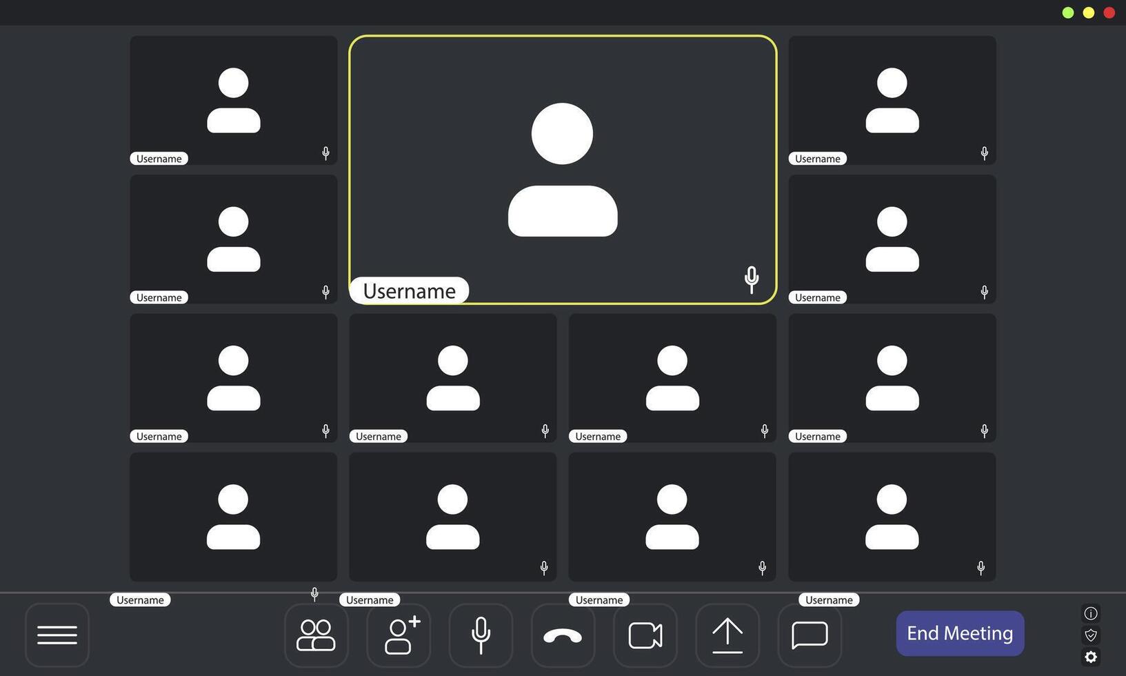 Virtual meeting with multiple participants engaged in discussion vector