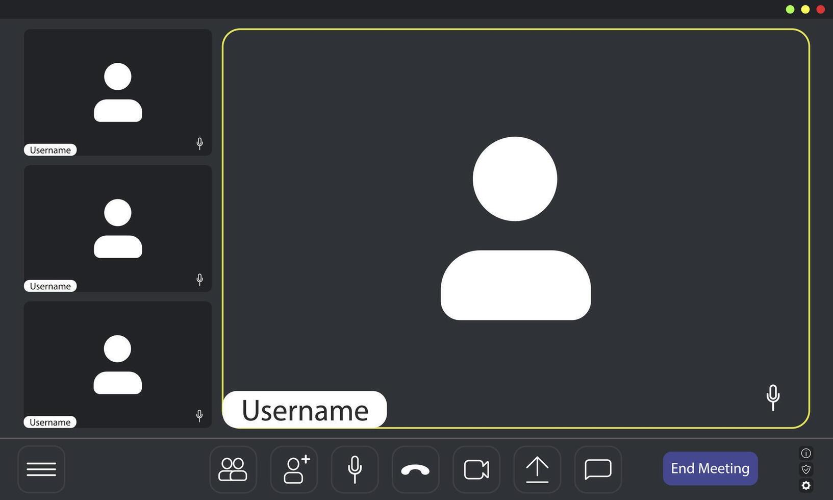 Users join an online meeting using a simple layout vector