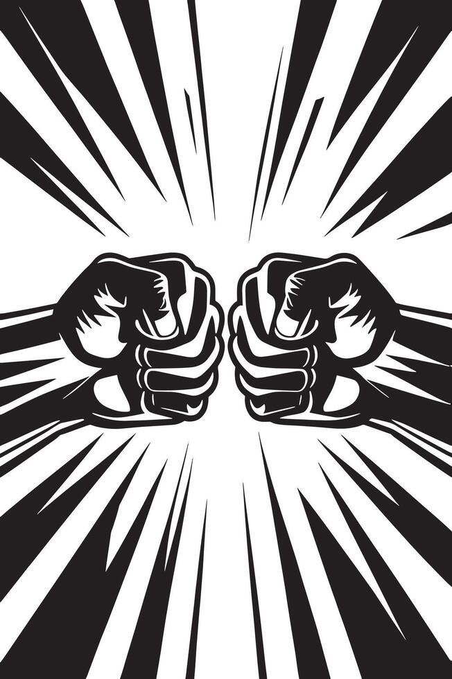 Two fists are shown in a black and white illustration vector