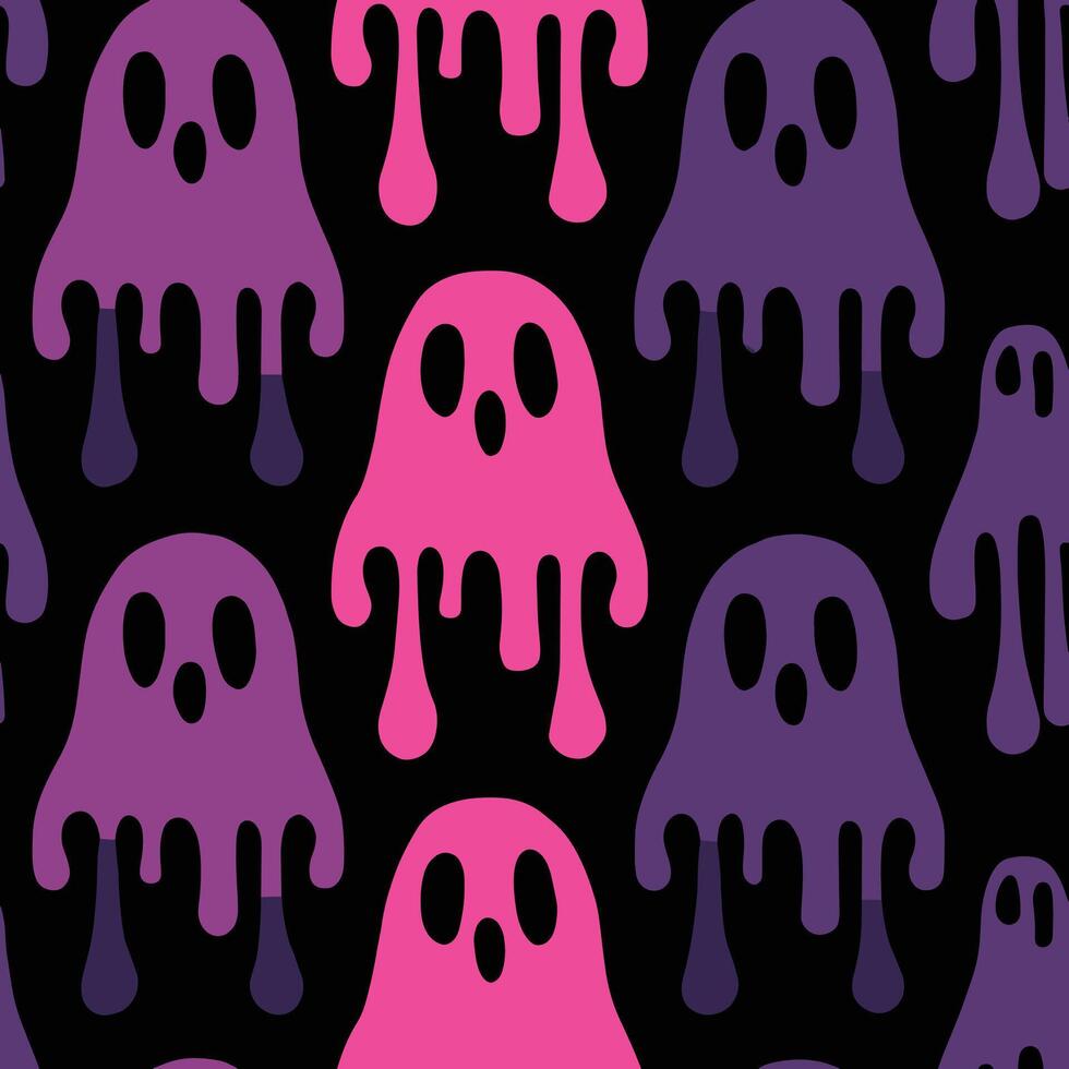 Dripping Melted Ghosts Halloween Pattern Pink Purple vector