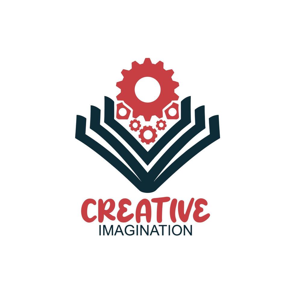 Creative Imagination Logo with Gears and Stylized Book Design vector