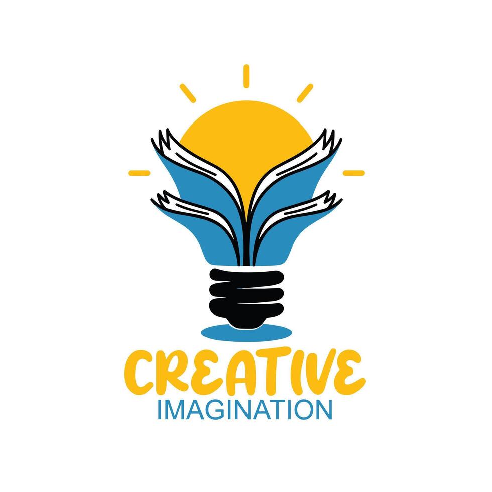 Stylized Lightbulb with Open Books and Creative Imagination Text vector