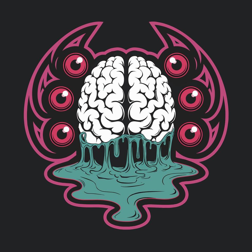 Melted Brain with Tribal Wings and Eyes Design vector