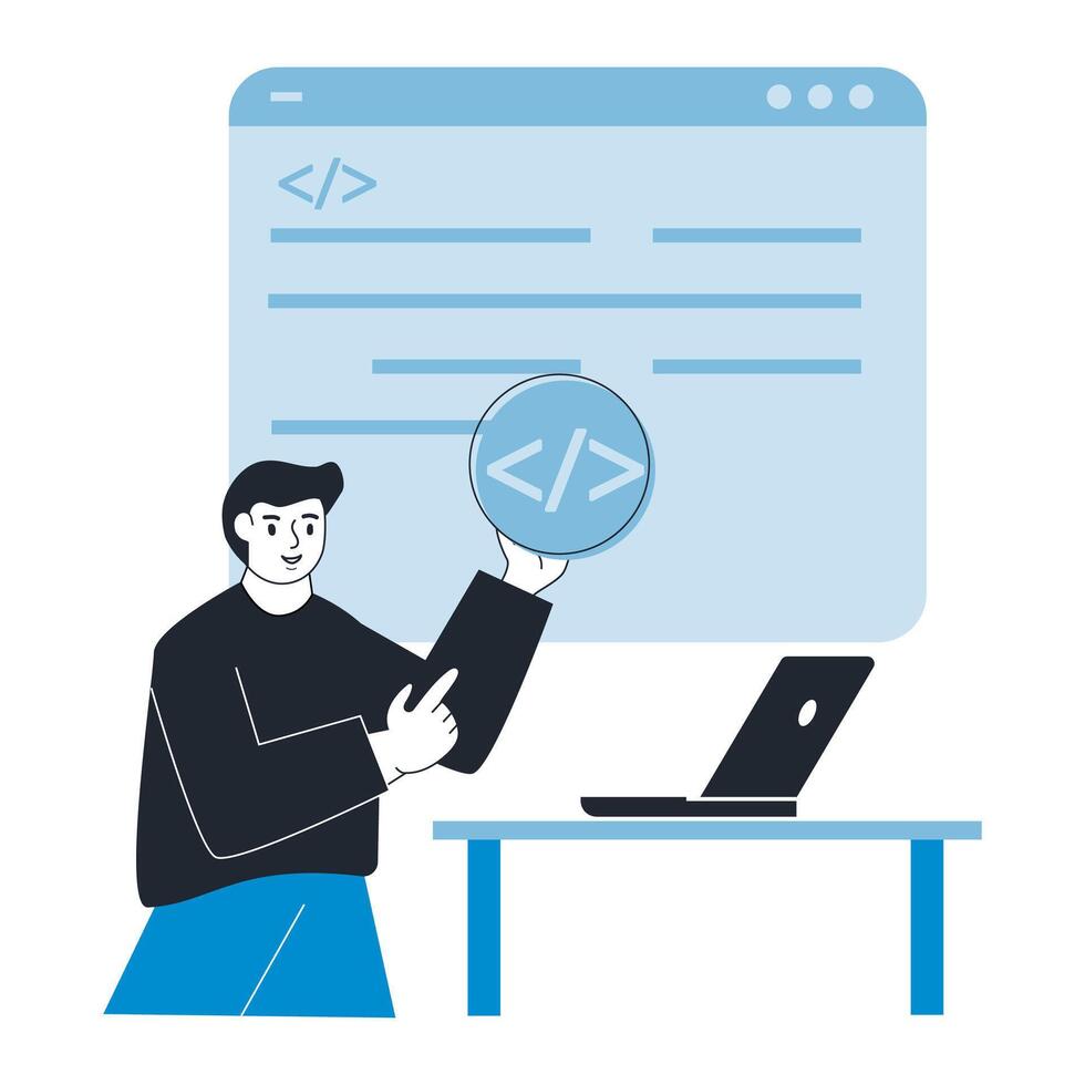 Landing page development web abstract concept Product landing page, website development, vector