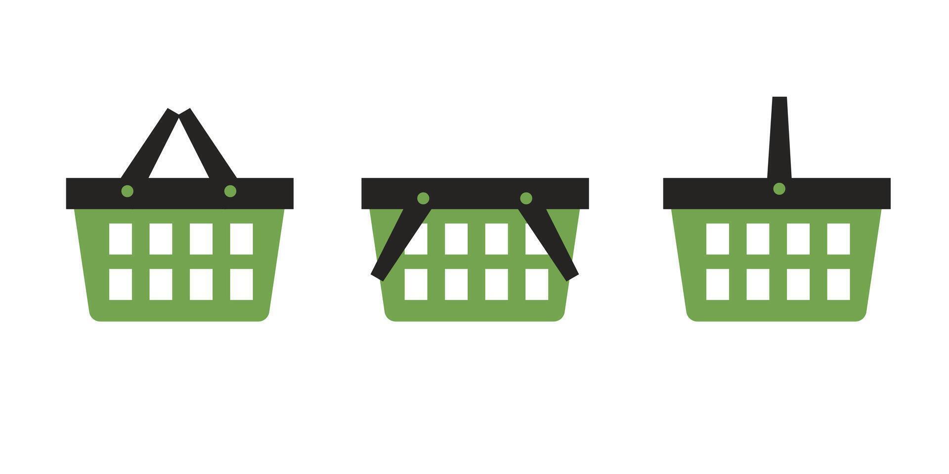supermarket shopping basket set icon flat styte empty basket grocery vector