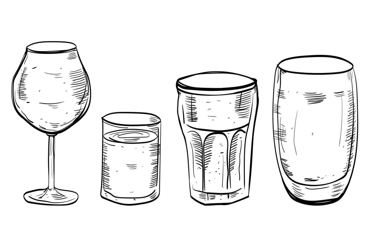set with glasses of drink and champagne glasses. vector