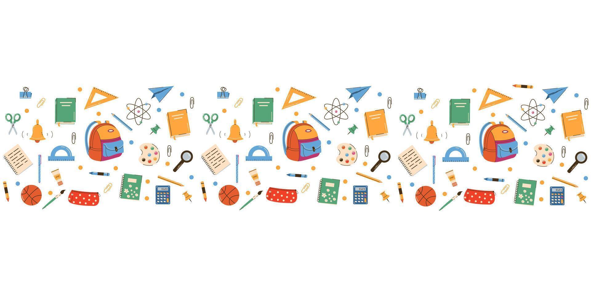 horizontal school supplies pattern for print, ads, web vector