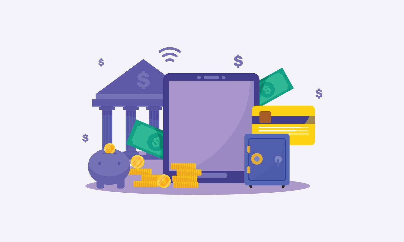 Online Mobile banking technology concept Isometric illustration of bank on electric circuit lines background Digital connect system.Financial technology concept. illustration vector