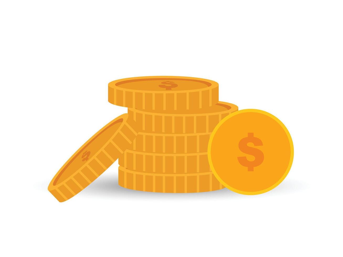 Gold coin money icon or flat golden penny cash pile heap cartoon graphic isolated illustration, drawn closeup metal cent treasure for game or casino closeup editable set vector