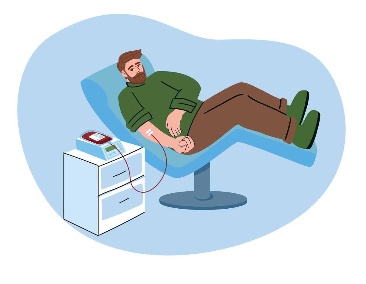 Healthy Man Donate Blood for Transfusion and Blood Donation Charity Concept Illustration vector