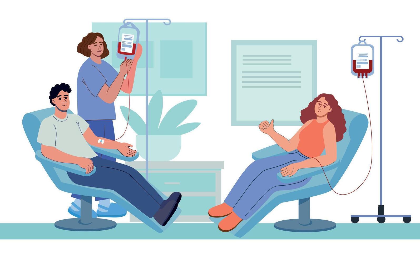 Individuals donating blood in a clinic vector