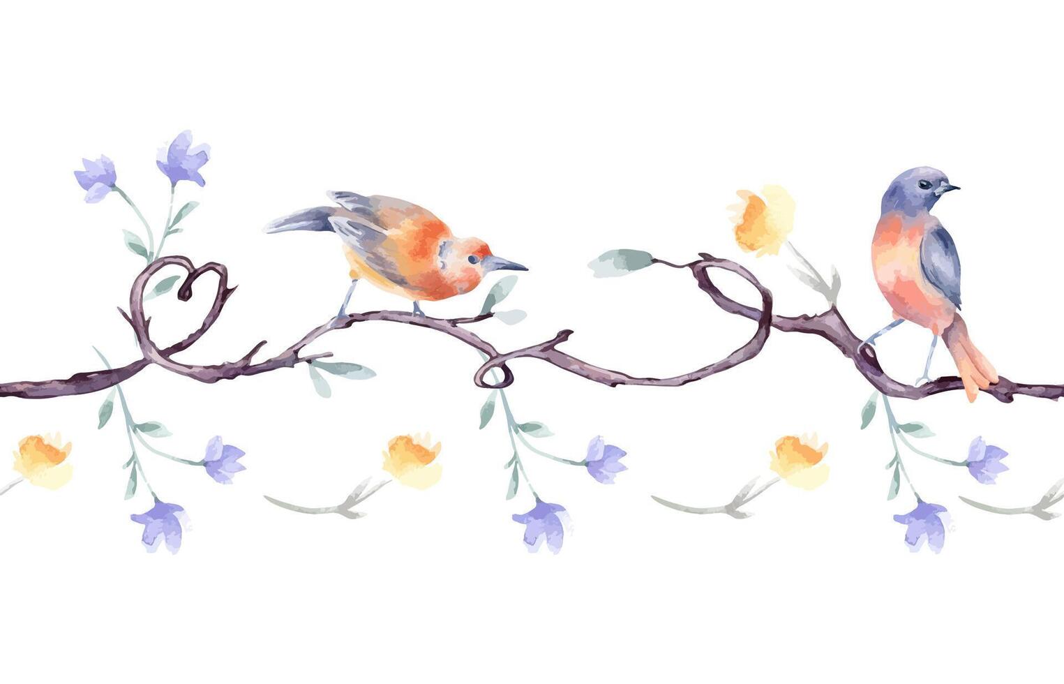 Birds on a floral vine illustration vector