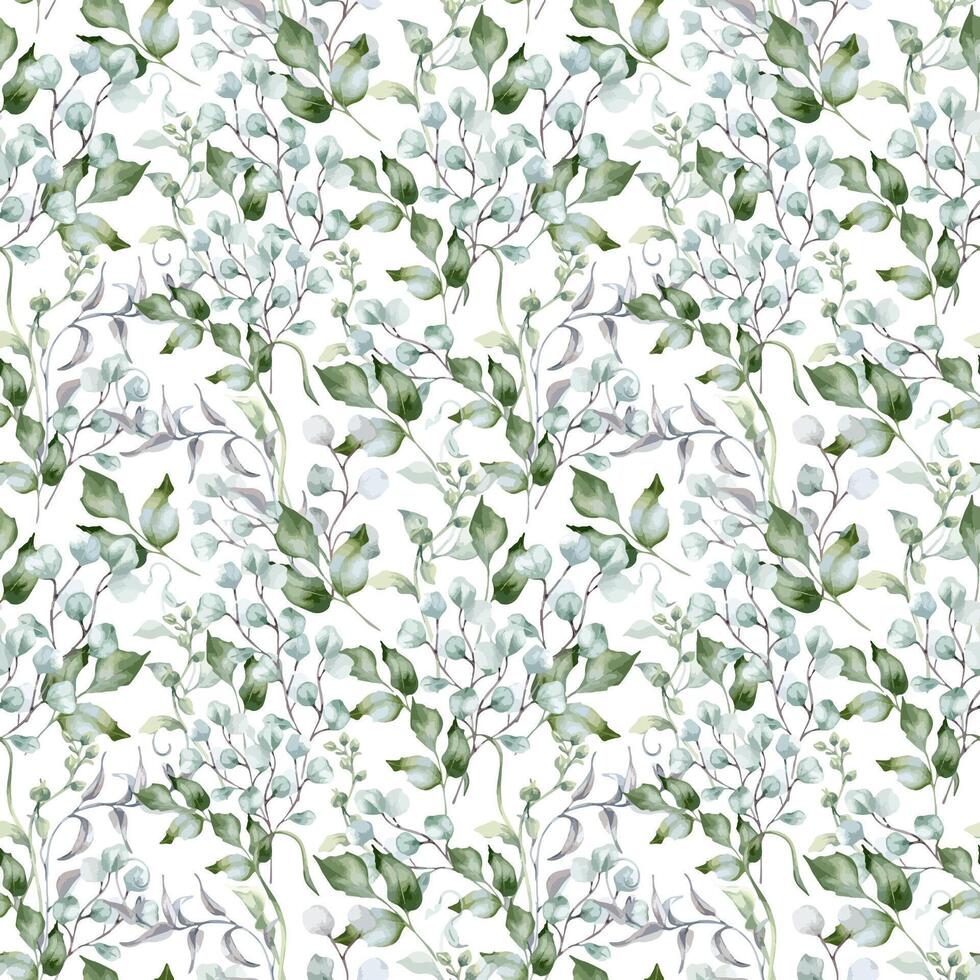 Watercolor botanical pattern in green shades vector