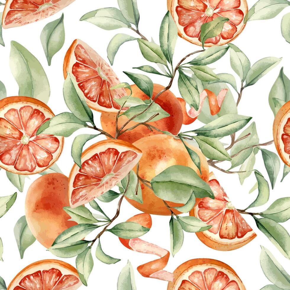 Watercolor orange and leaves pattern vector